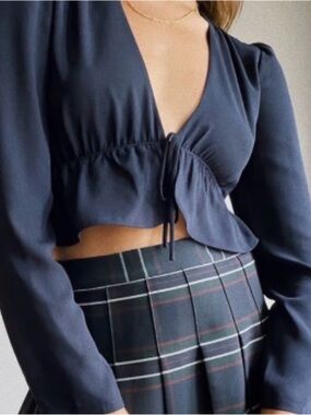 Sunday Best Tie-Front Crop Top- Smoky Blue